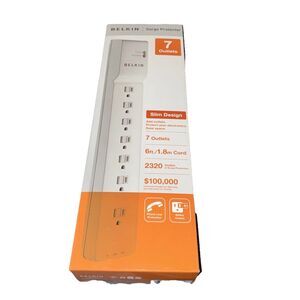 Belkin Home Office 7 Outlet Surge Protector 6' Cord White BE107200-06 New In Box